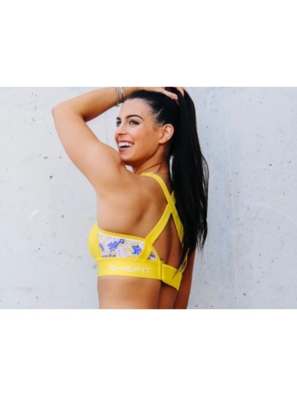 NEW SheFit Adjustable High-Impact Supportive Zip-Front Yellow Floral Sports Bra